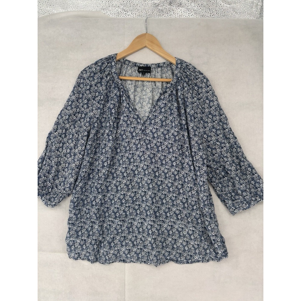 Jones New York Women ¾ Sleeve Split Neck Blouse Top Sz 1X Coastal Beachy Comfort